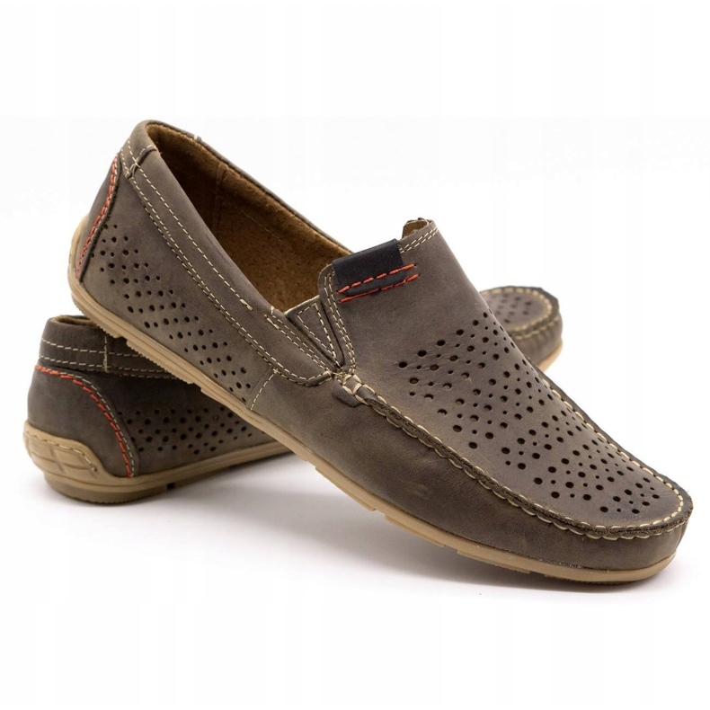 Olivier Men's shoes moccasin 906 for summer brown grey 3