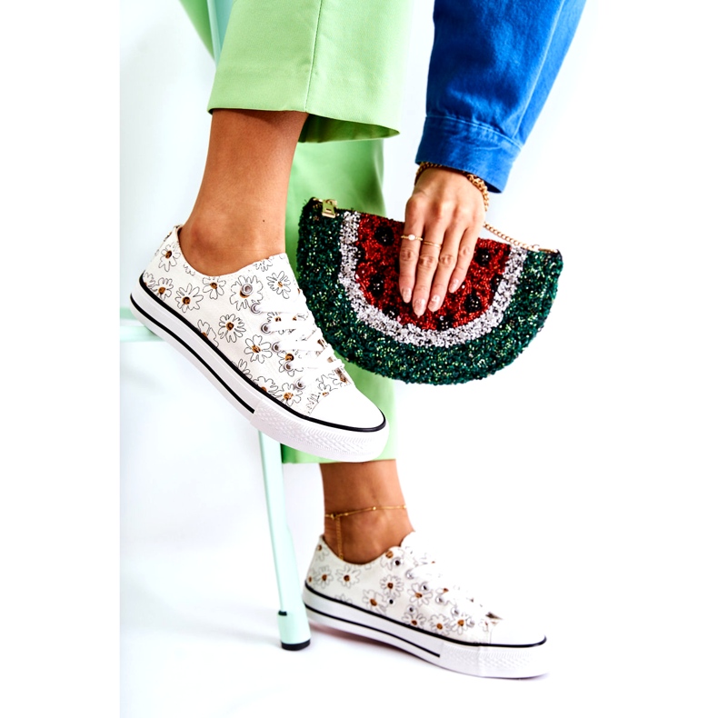 PS1 Women's Low Sneakers With Janey White Flowers 5