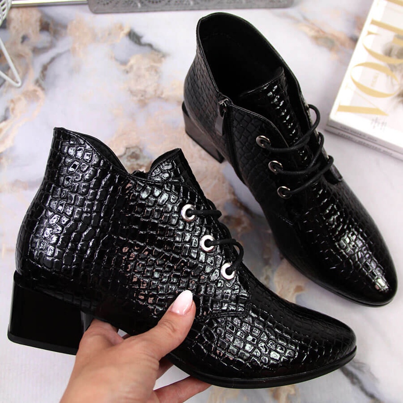 Women's black patent leather snake leather Vinceza boots 1 Women's black patent leather snake leather Vinceza boots 1