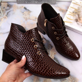 Patent leather women's boots, patent leather snakeskin Vinceza brown 1