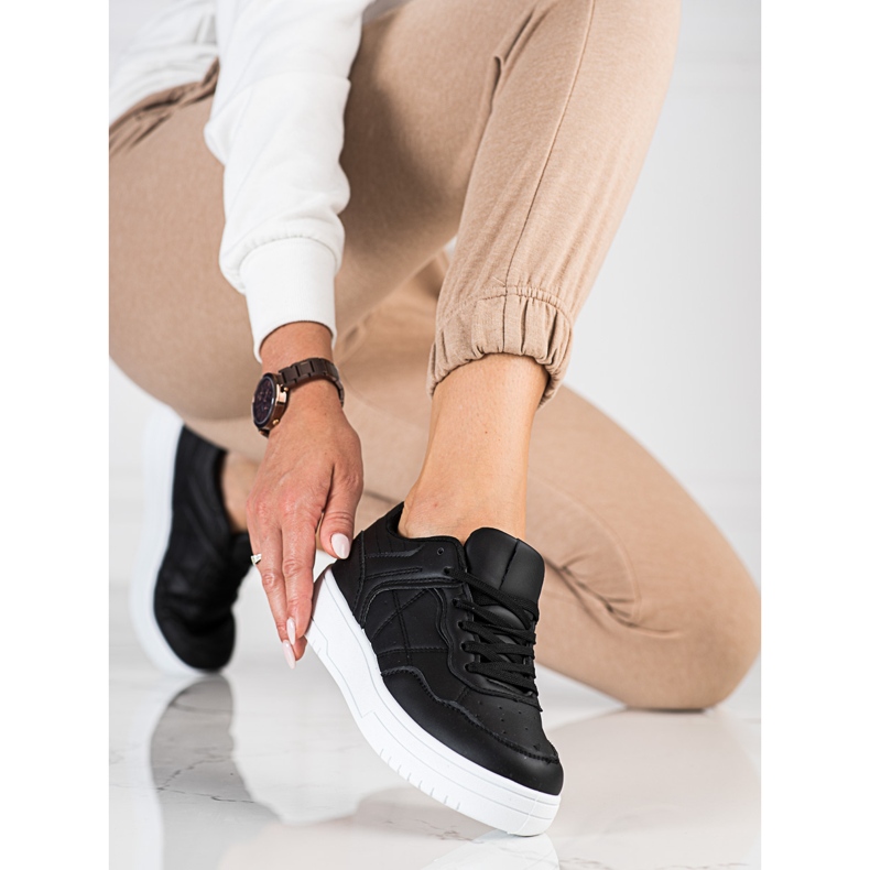 Classic sports women's Shelovet black eco-leather sneakers 2