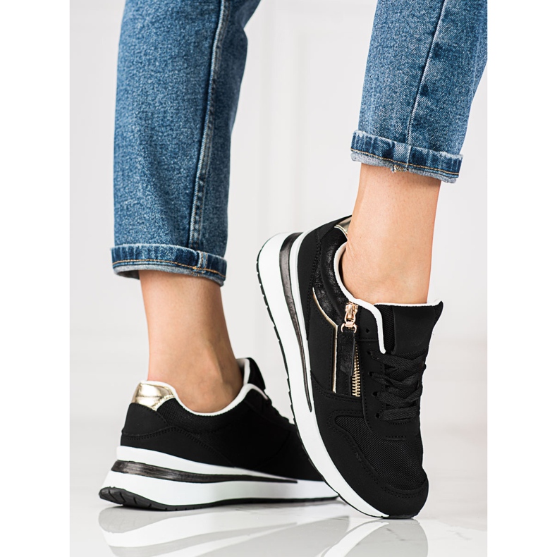 Black Shelovet women's sneakers with a white sole 1