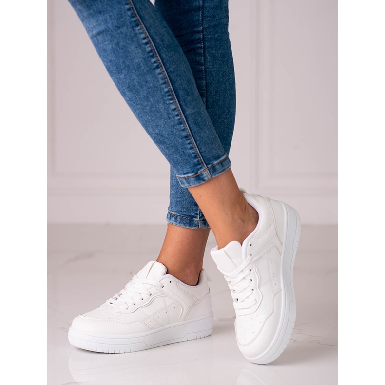 Classic sports women's Shelovet sneakers made of ecological leather in white 2 Classic sports women's Shelovet sneakers made of ecological leather in white 2