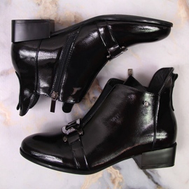 Black Potocki lacquered women's boots with a buckle 1
