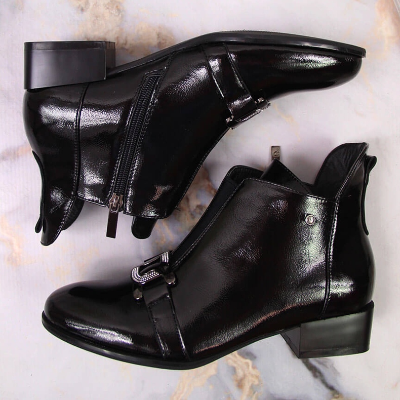 Black Potocki lacquered women's boots with a buckle 1