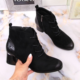 Women's boots, insulated laced eco-suede black Potocki 1