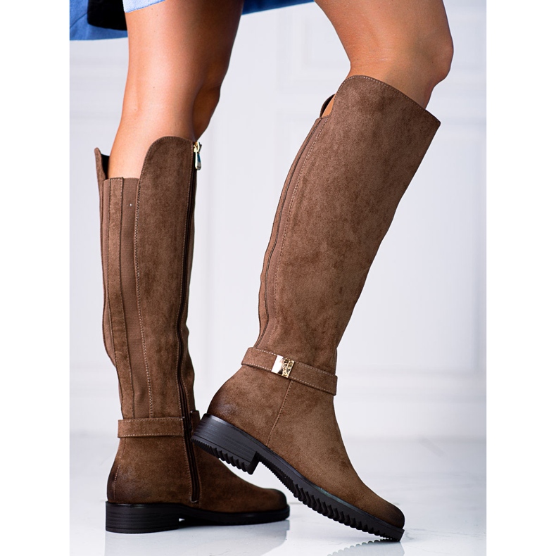 Comfortable women's Vinceza boots made of ecological suede brown 1