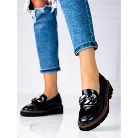 Women's moccasins on the Vinceza platform made of patent leather black 1