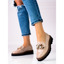 Women's loafers on the Vinceza platform made of patent leather, beige brown 1