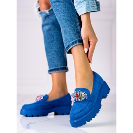 Women's moccasins on the Vinceza platform with a blue decoration 2