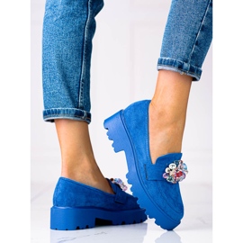 Women's moccasins on the Vinceza platform with a blue decoration 1