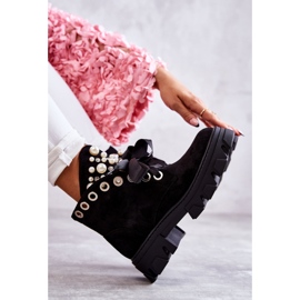 Black Roco Suede Warm Boots With Pearls 1