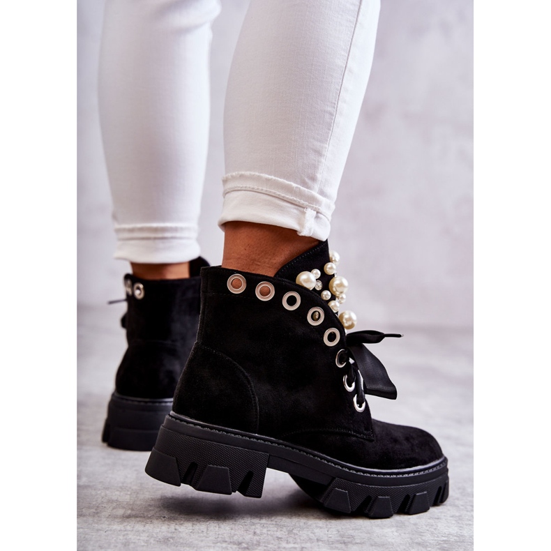 Black Roco Suede Warm Boots With Pearls 2