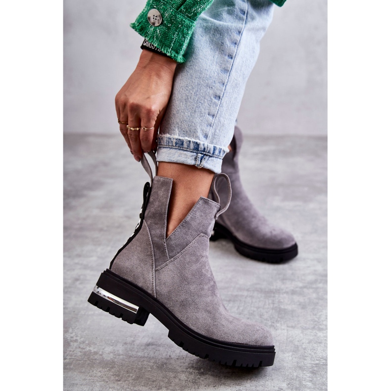 PS1 Gray Elvera Suede Booties With Cutouts grey 1