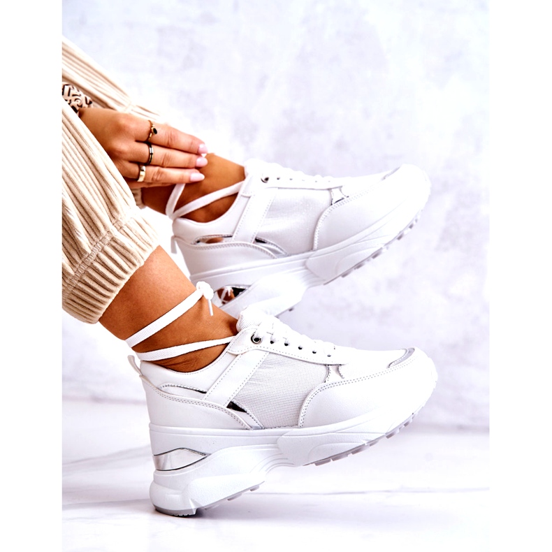 PG1 Women's Shiny Sport Shoes On A Wedge, White Activity 5