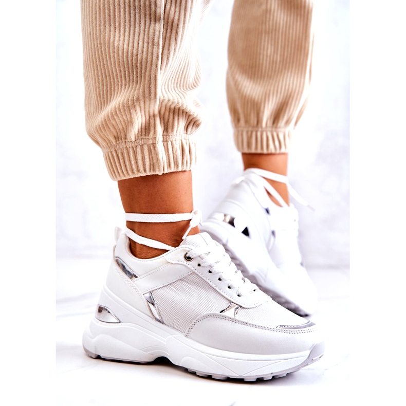 PG1 Women's Shiny Sport Shoes On A Wedge, White Activity 3