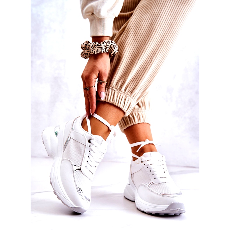 PG1 Women's Shiny Sport Shoes On A Wedge, White Activity 2