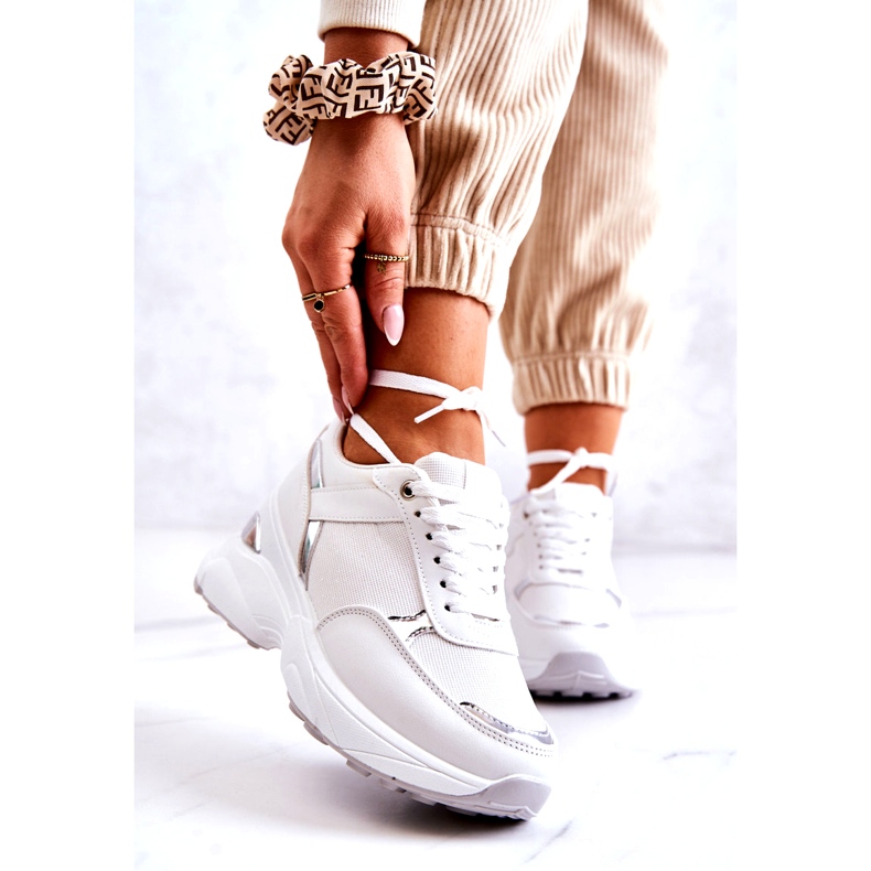 PG1 Women's Shiny Sport Shoes On A Wedge, White Activity 1