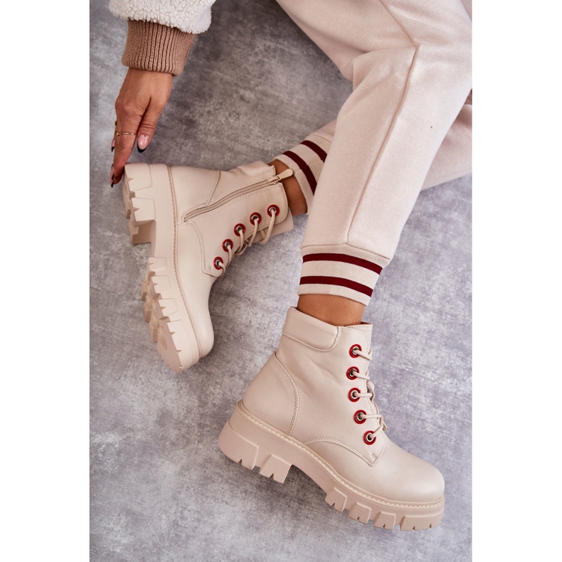 PG1 Leather Boots Workers On Beige Messa Zipper 1