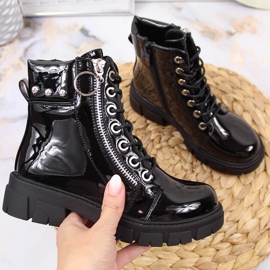 Black Vinceza black lacquered insulated boots for girls 1