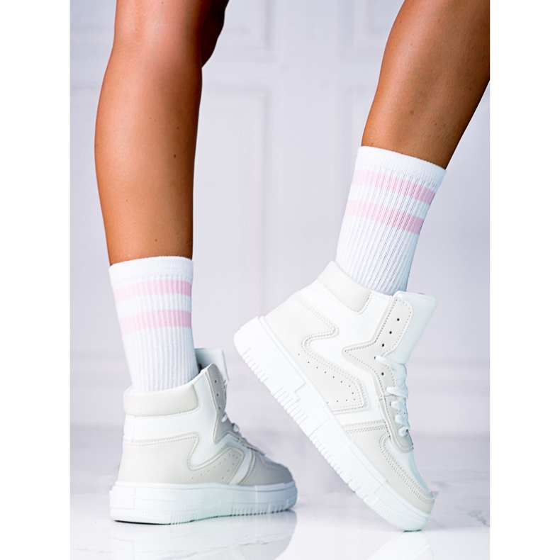 High Shelovet women's sneakers made of ecological white and gray leather grey 1 High Shelovet women's sneakers made of ecological white and gray leather grey 1