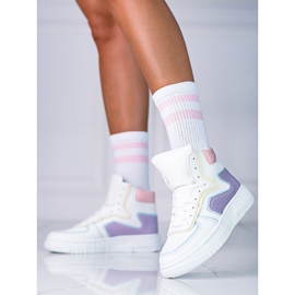 High Shelovet women's sneakers made of ecological white and purple leather violet multicolored 1