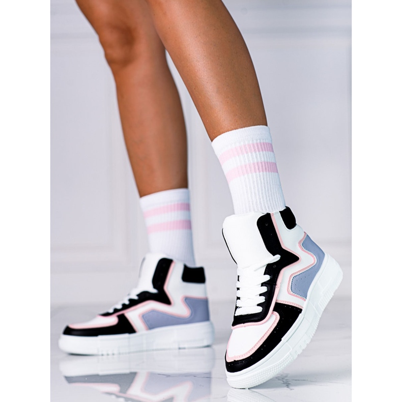 Women's high-top Shelovet sneakers made of ecological black and white leather multicolored 1
