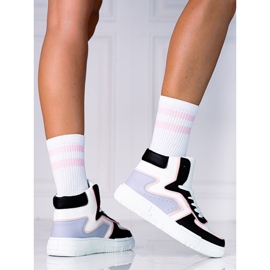 Women's high-top Shelovet sneakers made of ecological black and white leather multicolored 2