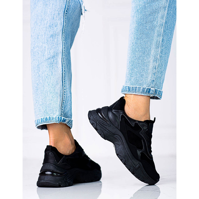 Black Shelovet women's lace-up sneakers with a thick sole 1