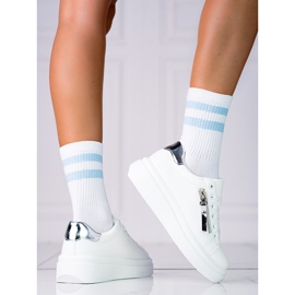 Women's white sneakers on the Shelovet platform with a decorative zipper 1