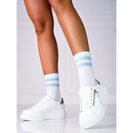 Women's white sneakers on the Shelovet platform with a decorative zipper 2
