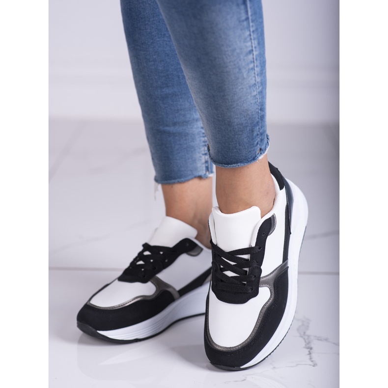 Shelovet women's black and white sneakers with a silver insert 1