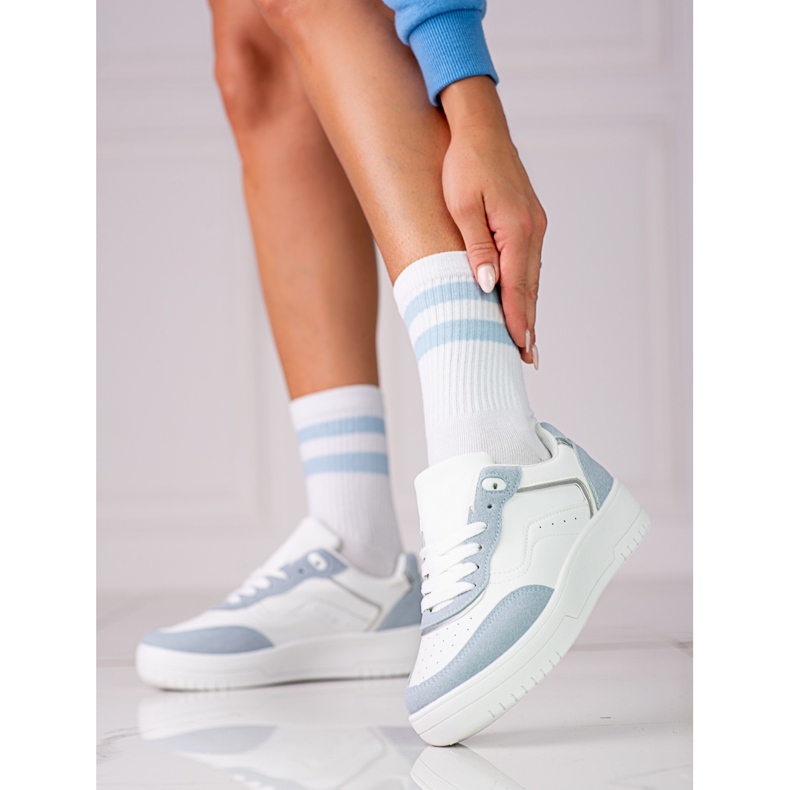 Fashionable women's Shelovet sports shoes on a white platform blue 1