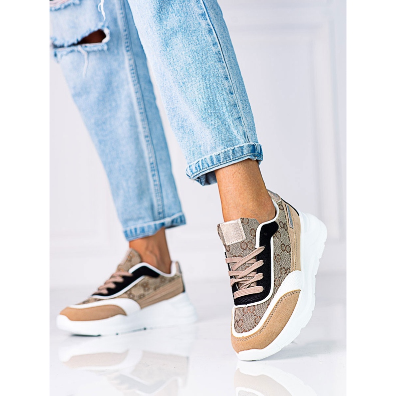 Women's Shelovet sneakers on a thick beige platform multicolored 1
