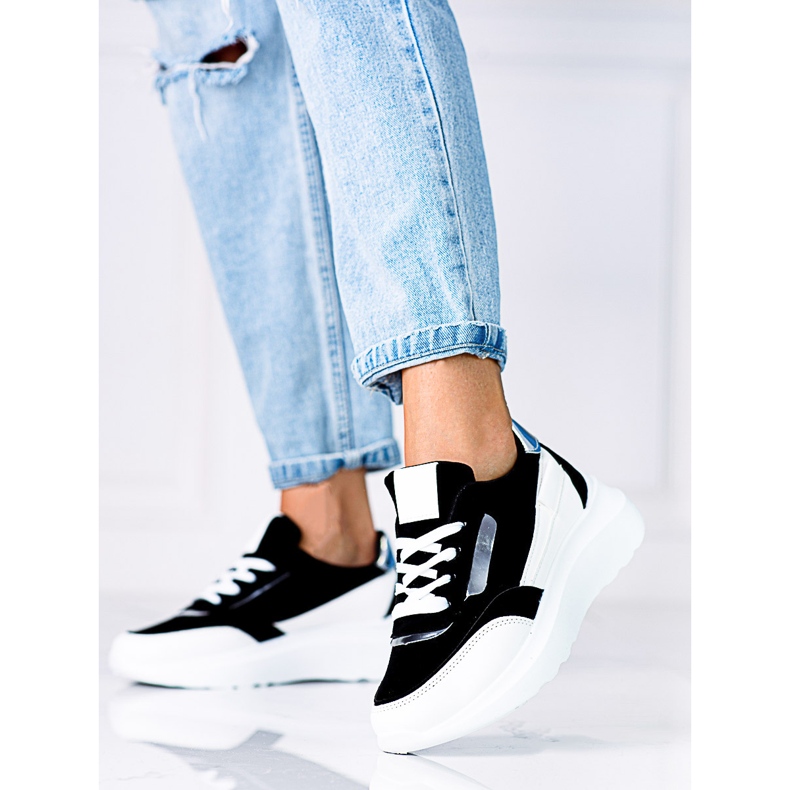 Shelovet black and white laced sneakers for women 1
