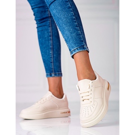Shelovet white lace-up sports shoes made of ecological leather, beige 1