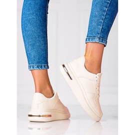 Shelovet white lace-up sports shoes made of ecological leather, beige 2
