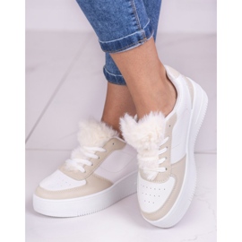 Women's sports sneakers with Shelovet fur beige 1