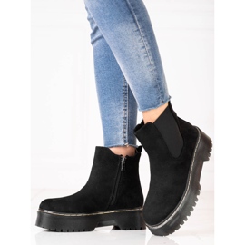 Women's black Chelsea boots on the Shelovet platform made of ecological suede 1