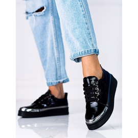 W. Potocki Shelovet women's sneakers made of varnished ecological leather black 1