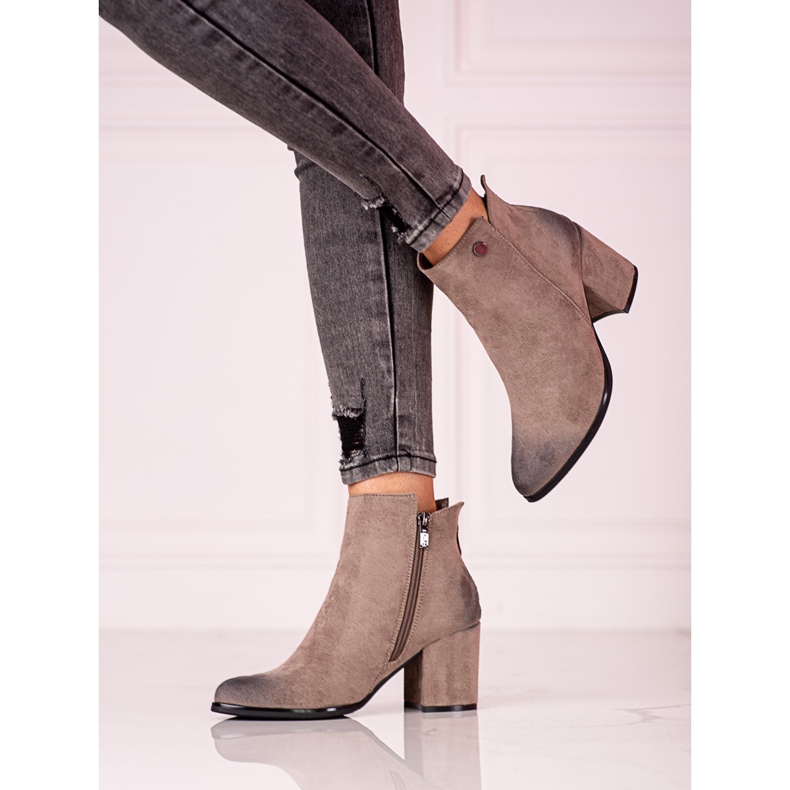 Brown Shelovet women's boots with a decorative zipper at the back 1