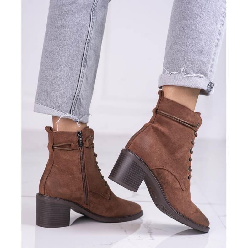Brown Shelovet laced women's boots made of ecological suede 1 Brown Shelovet laced women's boots made of ecological suede 1