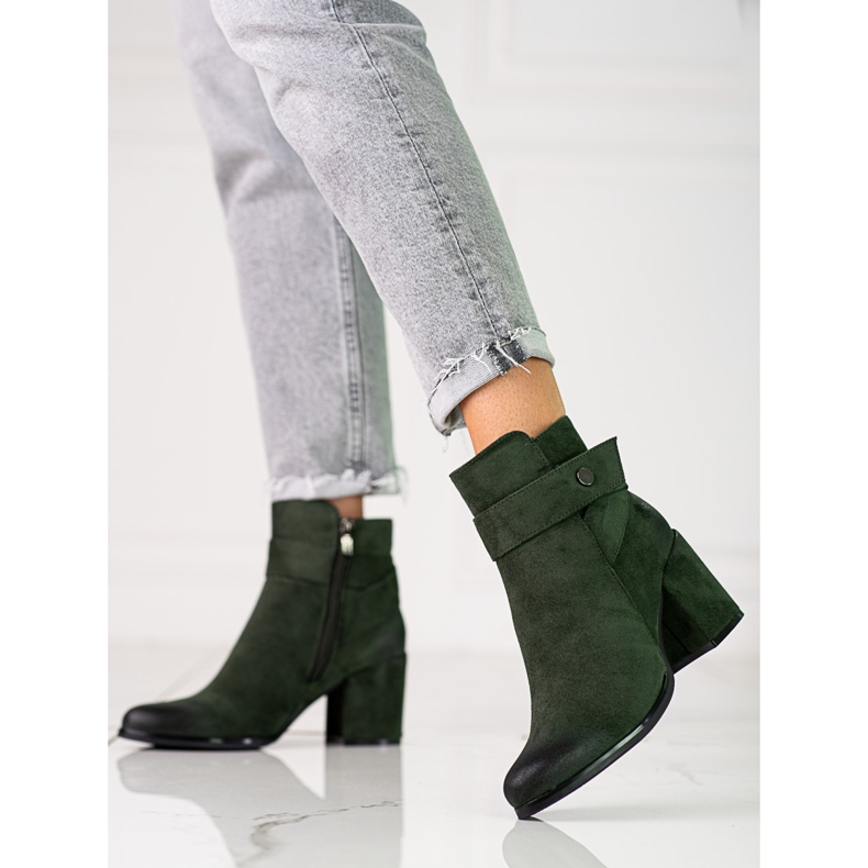 Green women's boots on the post made of ecological Shelovet suede 1