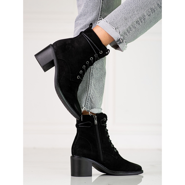 Black Shelovet laced women's boots made of ecological suede 1 Black Shelovet laced women's boots made of ecological suede 1