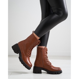 Classic brown Shelovet lace-up boots with high heels 1