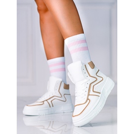 High Shelovet women's sneakers made of ecological white and beige leather 1