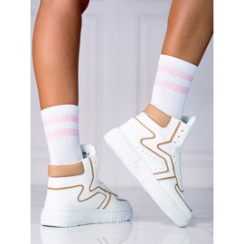 High Shelovet women's sneakers made of ecological white and beige leather 2