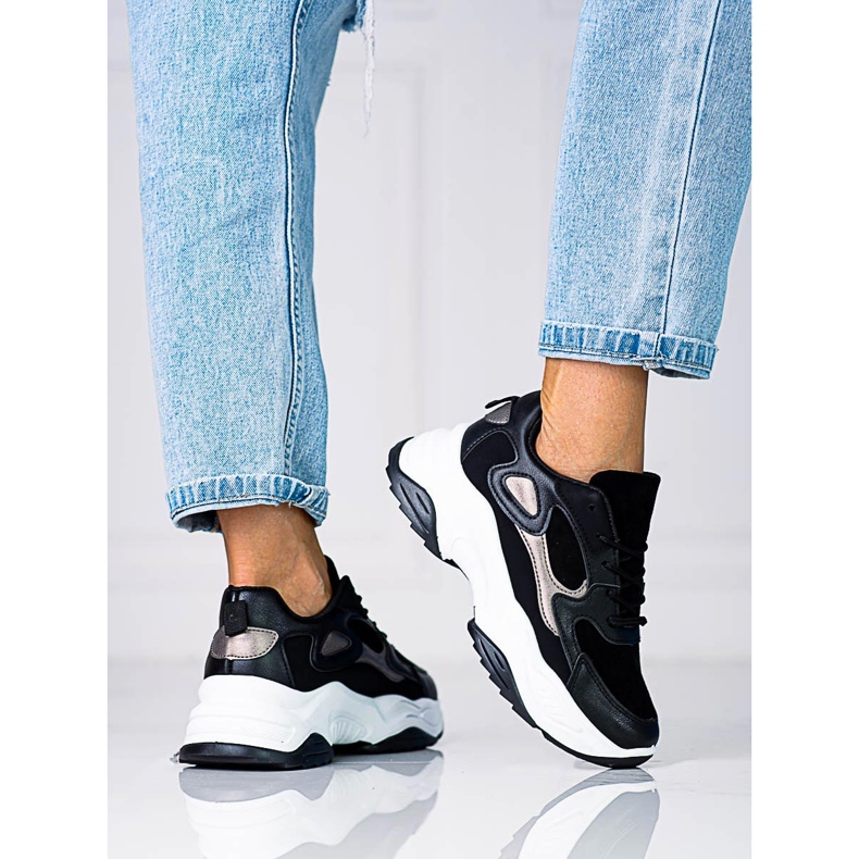 Women's Shelovet laced sneakers on a high platform black and white 1 Women's Shelovet laced sneakers on a high platform black and white 1