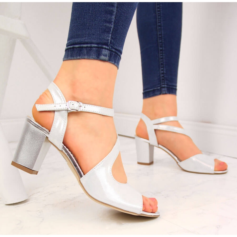 NATALII BRAT BUT Women's silver satin leather sandals by Natalia Brat But 2