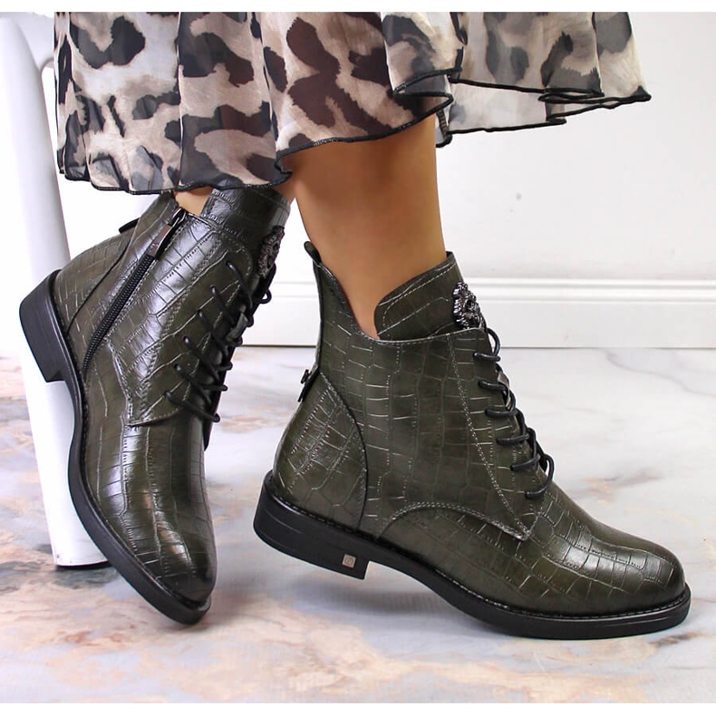 Women's Green Crocodile Warm Potocki Boots 1